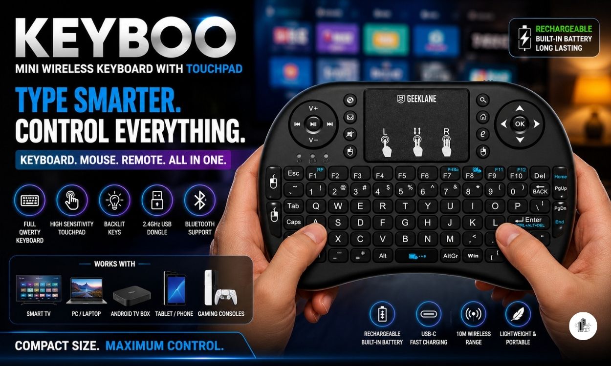 Keyboo Mini Wireless Keyboard with Trackpad