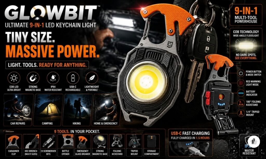 Glowbit 9-in-1 LED Keychain COB Light.