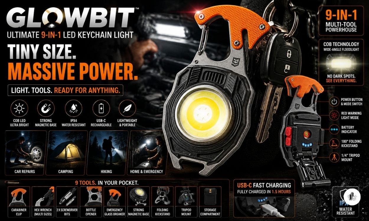 Glowbit 9-in-1 LED Keychain COB Light.
